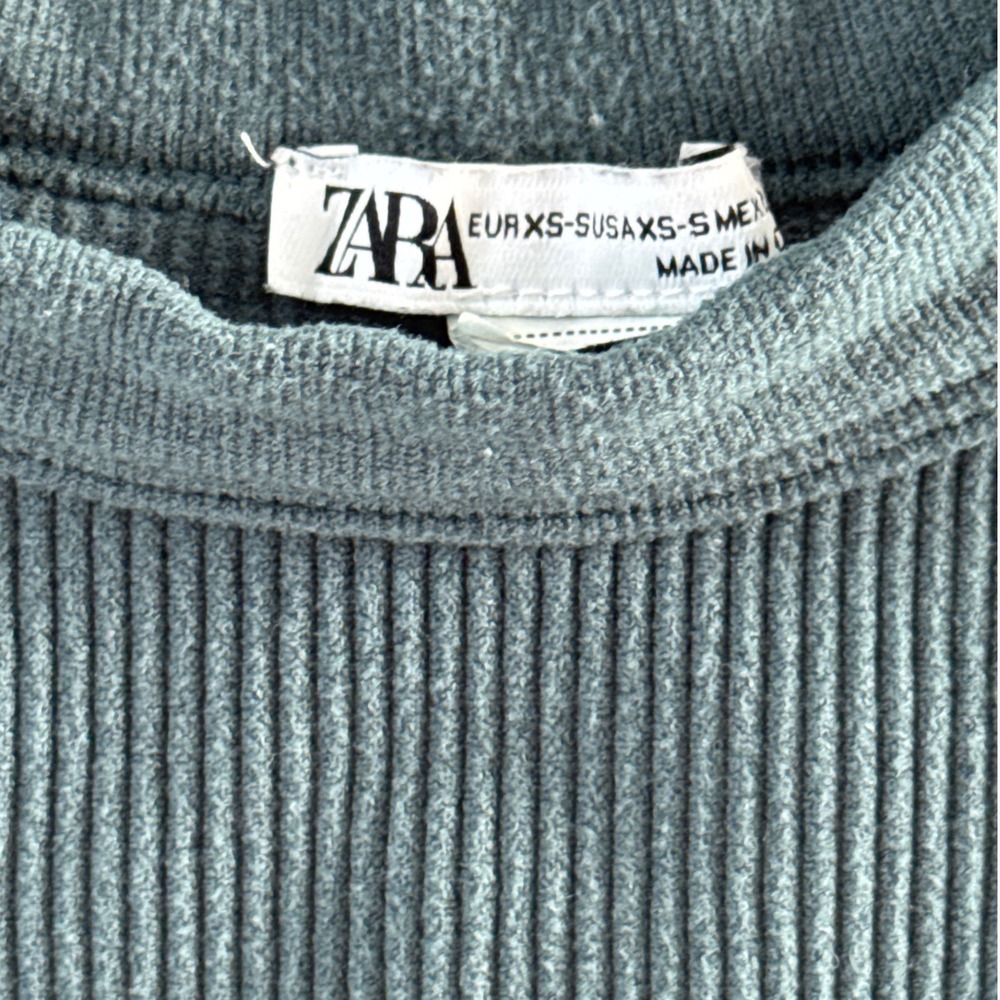 ZARA Ribbed Sleeveless Mock Neck Crop Top Teal Green Size XS - Picture 3 of 3